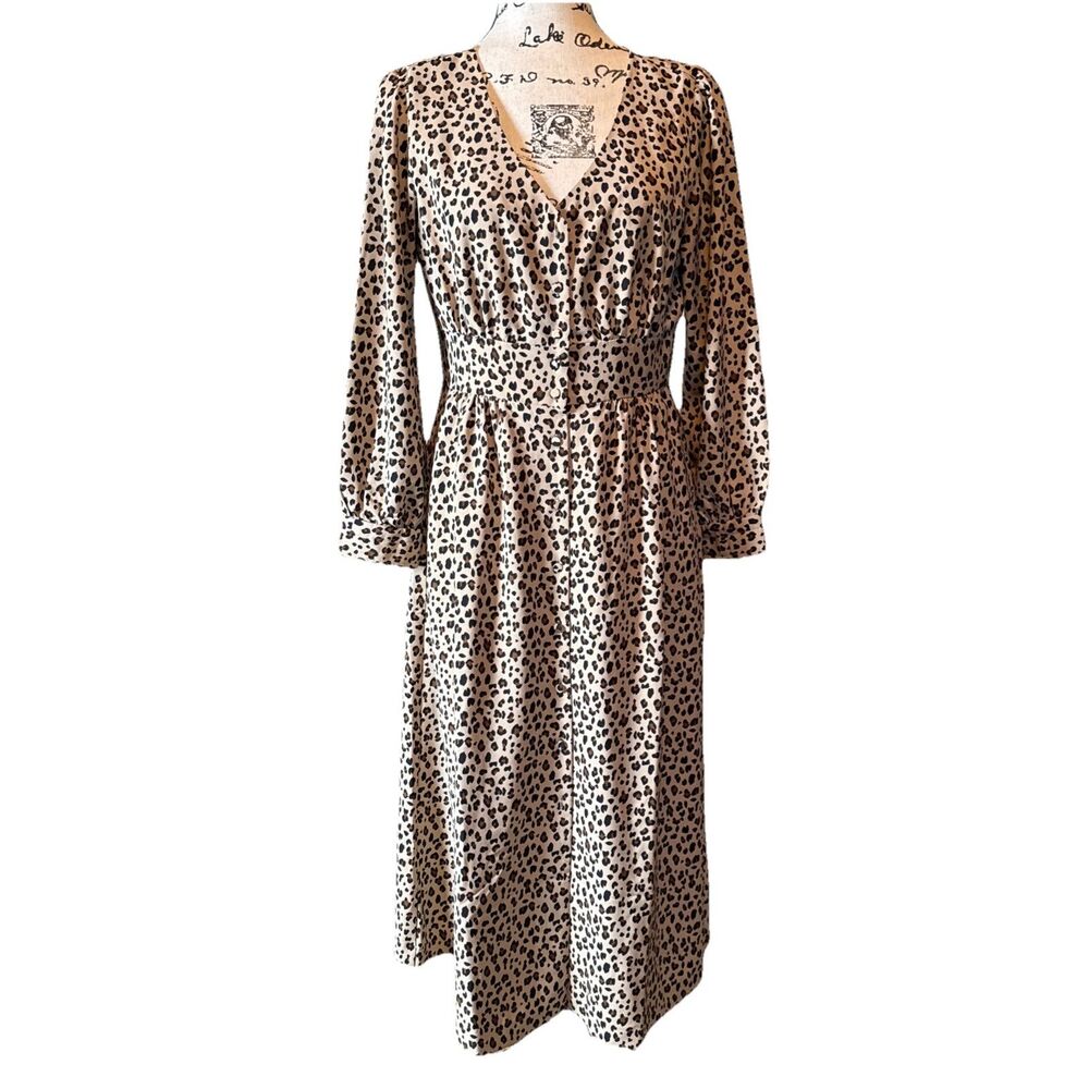 J. Crew Cheetah Animal Print Midi Dress Lined Pockets Sz 6 Party Cocktail (read)